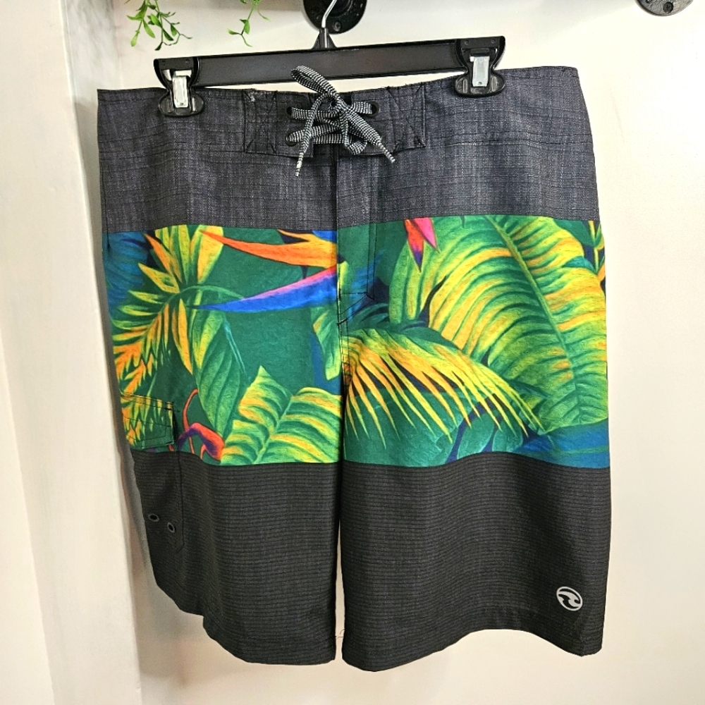 Ocean Current Palm Print Board Shorts Men’s Sz‎ 34 Lace Up front Beach Swim Surf